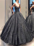 Ball Gown Spaghetti Straps V Neck Sequin Prom Dresses LBQ1090